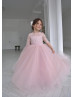 Elbow Sleeve Blush Pink Lace Tulle Flower Girl Dress